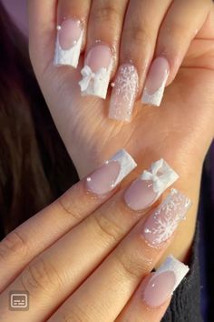 Winter Birthday Nails Acrylic Short, Blue And White Xmas Nails, Winter Fake Nails, Winter Nail Inspo 2024 Square, Ombre Xmas Nails, Winter Christmas Nails 2024, Square Christmas Nails Acrylic, Xmas French Nails, Square Nails Ideas Christmas