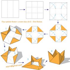 Flower_with_4_petals  crown_box (3*3 version) Origami Crown, Origami Boxes, Crown Diy, Folding Origami