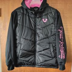 True Religion Black/Pink Hooded Coat Youth Size Xl New With Tags! Pink Outerwear With Double-lined Hood For Cold Weather, Pink Outerwear With Adjustable Hood For Cold Weather, Pink Hooded Jacket With Pockets For Streetwear, Pink Outerwear With Drawstring Hood For Cold Weather, Pink Drawstring Hood Outerwear For Cold Weather, Trendy Pink Hooded Jacket For Winter, Pink Hooded Jacket With Double-lined Hood For Streetwear, Pink Hooded Jacket With Adjustable Hood For Streetwear, Trendy Pink Hooded Jacket With Double-lined Hood