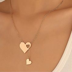 Brand New Gold Heart Charm Necklace Trendy Necklaces For Wedding And Valentine's Day, Trendy Wedding Necklaces For Valentine's Day, Double Heart Necklace For Party, Cute Heart Necklace For Valentine's Day Party, Heart-shaped Necklace For Mother's Day Party, Heart Necklace For Mother's Day Party, Mother's Day Heart Pendant Necklace For Party, Mother's Day Heart Necklace For Party, Mother's Day Party Heart Pendant Necklace