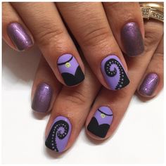 Ursula Nail Designs, Disney Villain Nail Art, Ursula Nail Art, Disney Villains Nails, Nails Acrylic Round, Disney Villain Nails, Character Nails