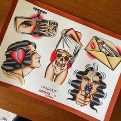 an image of some tattoos on a card that is sitting on a table next to a phone