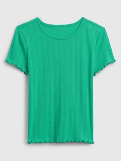 Kids Pointelle Top | Gap Factory Casual Stretch Pointelle Knit Top, Green Pointelle Knit Casual Top, Casual Green Pointelle Knit Tops, Spring Pointelle Knit Crew Neck Top, Casual Spring Tops In Pointelle Knit, Casual Pointelle Knit Top For Spring, Pointelle Top, Fitted Tops, Lettuce Hem