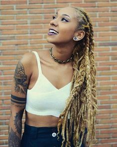 Dread Locks Black Women Hairstyles, Braids And Weave Hairstyles, Golden Locs, Braids And Weave, Blond Women, Hairstyles Art