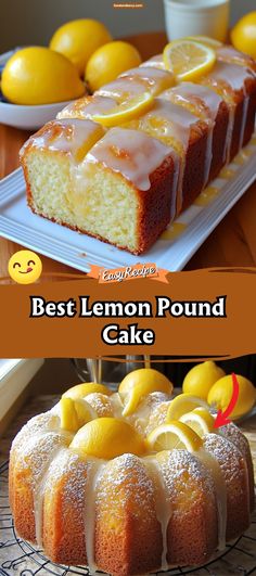 the lemon pound cake has been sliced and is ready to be eaten