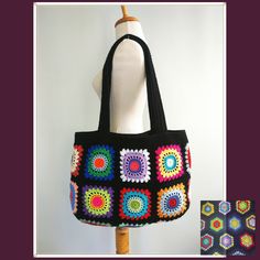 🐣. Offer Xtras! Crochet Bag, Granny Square Bag, Crochet Large Bag, Crochet Purse, Crochet Tote Bag, Retro Bag, Hippie Bag, Gift for Her, Boho Bag for $69.0 #GrannySquareTote #HippieBag #GrannySquareBag #CrochetPurse #BohoBag #GiftForHer #CrochetBag #CrochetToteBag #CrochetLargeBag #RetroBag Square Hobo Bag For Daily Use, Black Handmade Rectangular Shoulder Bag, Handmade Black Rectangular Beach Bag, Black Handmade Rectangular Beach Bag, Handmade Rectangular Black Beach Bag, Trendy Rectangular Crochet Bag For Gift, Black Square Crochet Bag For Shopping, Trendy Rectangular Crochet Bag As Gift, Multicolor Crochet Tote Bag For Gift