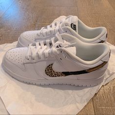 New With Tags! Brand New, White Nike Dunk Sneakers! Comes In Original Box Unique Mixed Material And Exclusive Animal Print Swooshes Us Women’s Size 9.5, Us Men’s Size 8 Open To Reasonable Offers Comment With Any Question You May Have For Me Thanks For Your Support!! Nike Shoes White, White Nike Shoes, Thanks For Your Support, White Nike, Us Man, Nike Dunk, Nike Dunks, White Nikes, Womens Shoes Sneakers