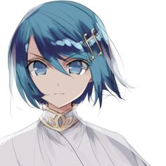 an anime character with blue hair and piercings