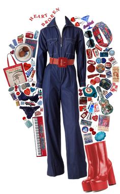 Red Platform Boots, Red Platform, Red Jumpsuit, Denim Jumpsuit, Blue Aesthetic, Red And Blue, Jumpsuit