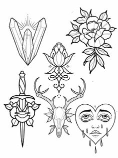 the different tattoos are drawn in black and white