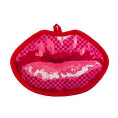 a close up of a red and pink lip on a white background with checkerboard