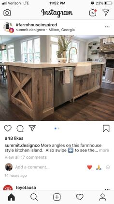 the instagram page shows an image of a kitchen island