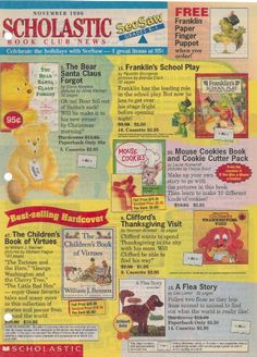 an advertisement for the children's book club with pictures of teddy bears and other toys