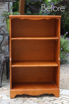 the before and after of a bookcase makeover