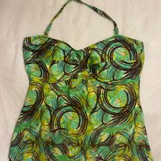 Y2k Halter Swimsuit Top Looks Brand New Super Cute Can Easily Be Worn As A Top Fitted Multicolor Cotton Swimwear, Yellow Fitted Cotton Swimwear, Retro Green Top For Beach Season, Retro Green Tops For Beach Season, Halter Swimwear, Halter Swimsuit, Swimsuits Halter, Swimsuit Tops, Swimwear Tops