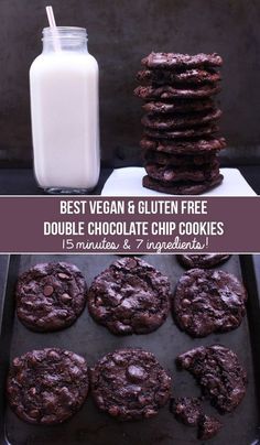 the best vegan and gluten free double chocolate chip cookies are made with only 5 ingredients