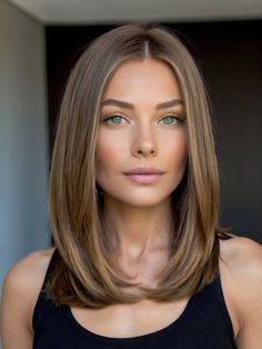 Medium To Long Straight Haircut, Short Hairstyle Women Dark Blonde, Straight Chest Length Hair, Bronde Bob Straight, Oblong Face Haircuts For Women, Semi Long Haircut For Women, Medium Length Hair For Oval Face, Lob Fine Hair Straight, Flat Brown Hair