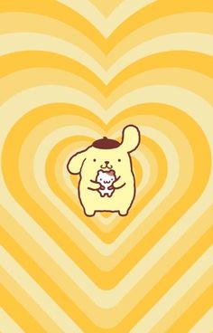 an animal with a heart on it's chest in the middle of a yellow and white background