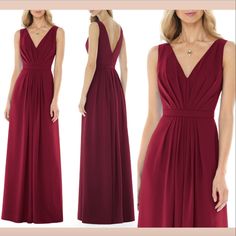 New $190 Social Bridesmaids V-Neck Georgette Gown Burgundy [ Sz 4 ] #E828 No Trades/Returns New Without Tags Hidden Back-Zip Closure Deep V-Neck At Front And Back Sleeveless Inset Waist Full-Length, Pleated A-Line Skirt Fully Lined 100% Polyester Georgette Dry Clean Imported ________________________________________________________________________ Offers Are Welcomed! Quick Ship Questions? Bundle & Ask! Check Out My Closet For Other Items Using The “” Tool Instead Of The "Filter" Tool. New To Pos Floor-length V-neck Bridesmaid Dress, Fitted V-neck Bridesmaid Dress For Gala, Elegant Red Bridesmaid Dress For Formal Occasions, Elegant V-neck Bridesmaid Dress For Formal Occasions, Ship Questions, Dress Body Type, Georgette Gown, Red Bridesmaids, Georgette Dress