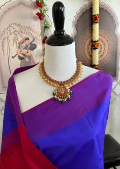 Handloom silk saree from Kanchipuram | Royal Blue | No Zari | No Blous Handloom Silk Saree, Solid Red, Pure Silk, Silk Saree, Silk Sarees, Royal Blue, Saree