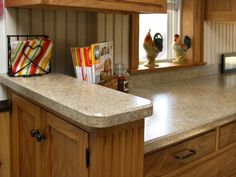 the kitchen counter is clean and ready for us to use in its new owner's home