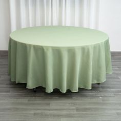 108inch Sage Green Polyester Round Tablecloth Sage Green Table Overlay, Wedding Tablecloths, Table Overlays, Wedding Table Linens, Mantel Redondo, Tablecloth Sizes, Table Skirt, Sage Green Wedding, Green Table