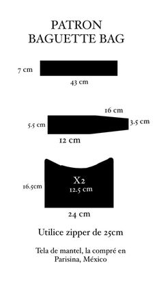 the pattern for an apron bag is shown in black and white, with measurements on it