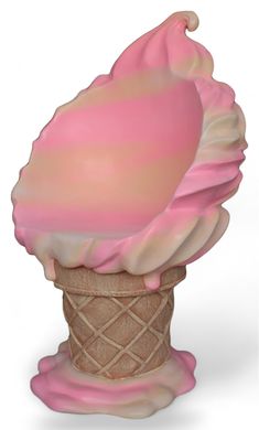 a pink ice cream sundae sitting on top of a cone