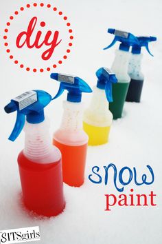 there are snow paint sprayers and bottles in the snow with words that say it's christmas day