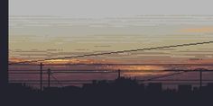 an image of the sky at sunset with power lines and wires in front of it