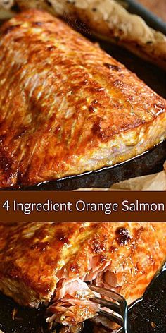 the four ingredient orange salmon is being cooked