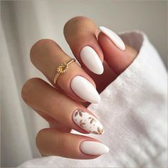 24Pcs Flower Medium Almond Press on Nails, Glossy White False Nails Gel Glue on Nails with Gold Polka Dots Design, Simple Spring Summer Manicure Art Acrylic Fake Nails Stick on Nails for Women Girls Paznokcie Hello Kitty, Kutek Disney, Milky Nails, Colorful Nails, Her Nails, Thanksgiving Nails, Elegant Nails, Nail Accessories, Gold Nails