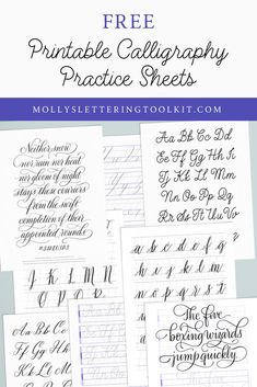 the free printable calligraphy practice sheets for cursive writing and handwriting, including letters