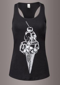 skull ice cream tank top Goth Ice Cream, Skull Ice Cream, Gothic Tank Tops, Black Lace Choker, Summer Goth, Attitude Clothing, Skull Tank, Punk Rock Fashion, Gothic Outfits