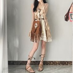 Z-148-418 Casual Brown Boho Dress For Summer, Casual Brown Boho Dress For Spring, Casual Brown Boho Summer Dress, Brown Knee-length Mini Dress For Beach, Bohemian Mini Lace Dress With Lace Trim, V-neck Boho Dress With Lace Trim For Festival, Brown Knee-length Mini Dress For The Beach, Bohemian Mini V-neck Dress For Beach, Bohemian Mini Dress With Lace Trim For Beach Cover-up