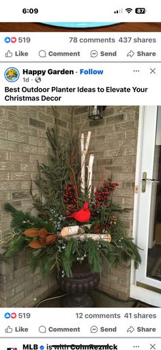 an image of a flower arrangement in front of a door with the words happy garden follow on it