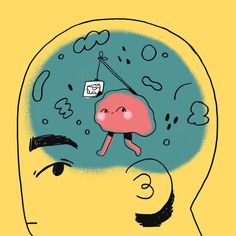 a drawing of a man's head with a thought bubble above it