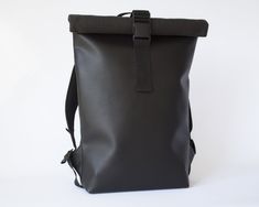 "Vegan leather backpack OVERVIEW - Size: 37 x 43 x 10 cm (expanded - 37 x 60 x 10 cm) or 14,57 x 16,93 x 3,9 inches (expanded - 14,57 x 23,6 x 3,9 inches) - Waterproof - you could safely carry out your stuff during the rain. Internal waterproof lining saves your stuff from rain whenever you go - Lots of pockets - organize all your items as you wish. It has 4 pockets: - 1 laptop inner pocket with padding to protect your laptop (37 x 38 cm or 14,57 x 14,96 inches) - 2 regular inner pocket : fit to Waterproof Leather Standard Backpack, Waterproof Leather Travel Backpack, Everyday Leather Waterproof Backpack, Everyday Waterproof Leather Backpack, Black Leather Backpack With Laptop Sleeve, Backpack Rolltop, Vegan Backpack, Men Vintage Style, Business Travel Backpack