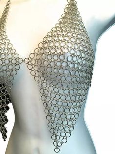 DGH® Chainmail Halter Bra Clothing Viking Aluminium Chain Mail Sexy Style | eBay Silver Metal Body Chain For Night Out, Bra Panti, Chainmail Clothing, Chainmail Armor, Scale Mail, Halter Bra, Medieval Clothing, Lingerie Sets, Chain Mail