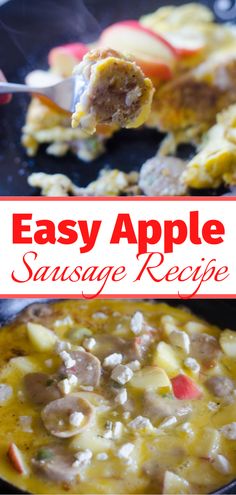 an easy apple sausage recipe in a skillet with the title overlay above it