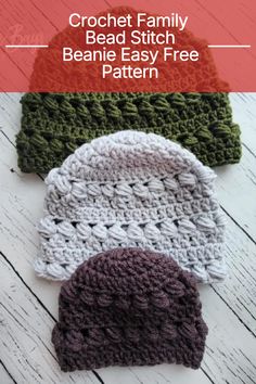 Create this cute cozy crochet bead stitch beanie with this free pattern! 3 sizes!