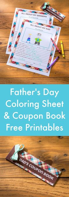 father's day coloring sheet and coupon book with free printables on it