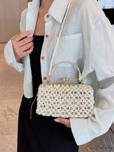 Bird in Bag – Pearl Deco Womens Single Shoulder Bag – Bird in Bag Beige Bag, Beaded Bag, First Contact, Beaded Bags, Box Bag, Bird In Bag, Mini Fashion, Free Gifts, Shoulder Bag