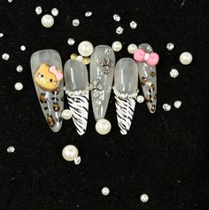 Hello Kitty Coffin, Coffin Nails French Tip, Coffin Nails French, Nails Leopard Print, Cable Sweater Pattern, Nails Leopard, Nails French Tip, Leopard Print Fashion