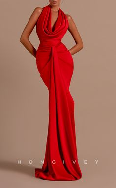 This sexy red satin dress is perfect for any special occasion. Featuring an empire waist and halter neckline with a sweep train, the ruched detailing provides a form-fitting silhouette. Look and feel your best in this stunning evening dress. Red Prom Dress With Ruched Back, Red Strapless Satin Evening Dress, Red Carpet Satin Evening Dress With Fitted Bodice, Red Ruched Satin Evening Dress, Red Satin Evening Dress With Pleated Bodice, Red Carpet Satin Gown With Fitted Bodice, Red Satin Finish Evening Dress For Prom, Elegant Red Ruched Gown, Red Strapless Evening Dress With Ruched Bodice