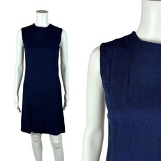 "Vintage 50s Shift Dress Navy Blue Solid Linen Mod Zips up the back with a metal zipper. LABEL: - FABRIC: feels like linen MARKED VINTAGE SIZE: - SHOULDERS: 14\" BUST: 34\" WAIST: 34\" HIPS: 36\" LENGTH: 36.5\" CONDITION: great, see photos- material has natural variation of \"pilling\" but that's just the material, some loose threads in the seams PINNED TO MODEL?: no ☝For reference Mod's measurements are S 11\", B 32.5\", W 24\", H 32.5\"☝ ♪ Wanna dress you up in vintage, all over, all over! ♪ https://www.etsy.com/shop/StorylandVintage Ps. Follow @StorylandVintage on IG for sneaky peeks at vintage before it hits the shop!" Vintage Clothing Online, Navy Blue Dresses, Sheer Blouse, Shift Dress, Dress Clothes For Women, Navy Blue, Zip Ups, Vintage Outfits, Dress Outfits