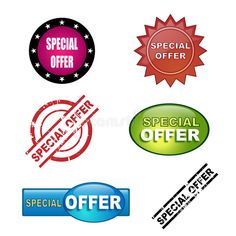 six special offer stickers royalty illustration