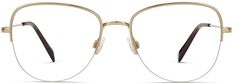 Carlotta Eyeglasses in Polished Gold. A study in complexity, Carlotta is made complete by its semi-rimless, semi-round, and semi-angular construction. Lens Guide, Warby Parker, Gold Eyes, Classic Blue, Prescription Lenses, Lenses, Take That, Gold