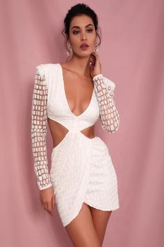 Cut Out Glitter Slim Fit Mini Dress - White - TGC Boutique