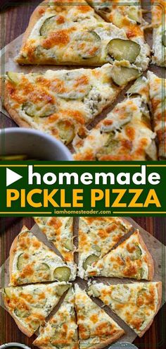 the homemade pickle pizza is cut into slices